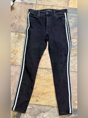 Joe’s Jeans The Charlie Flawless High Rise Skinny Ankle Black Metallic Stripe Je